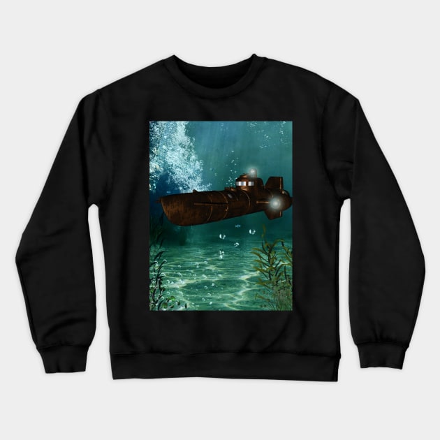 Awesome submarine in the deep ocean Crewneck Sweatshirt by Nicky2342